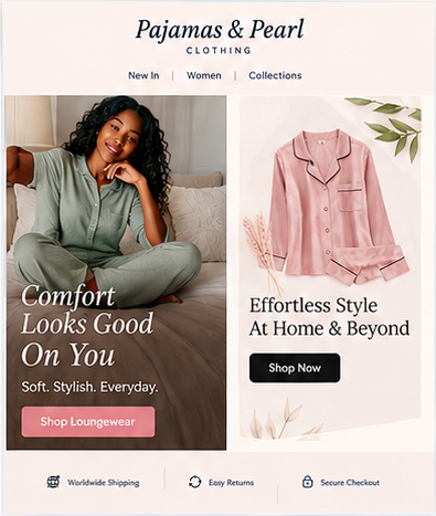 Pajamas and Pearl Clothing — Lifestyle vs Product-Focused Layout
