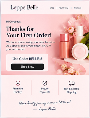 Leppe Belle — Thank You Sequence with Personalized Discount